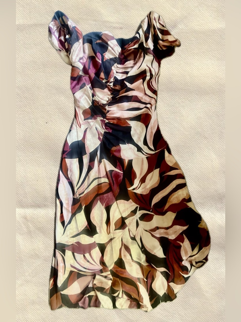 Maggy London Multicolor Floral-Leaf Asymmetrical Midi Skirt